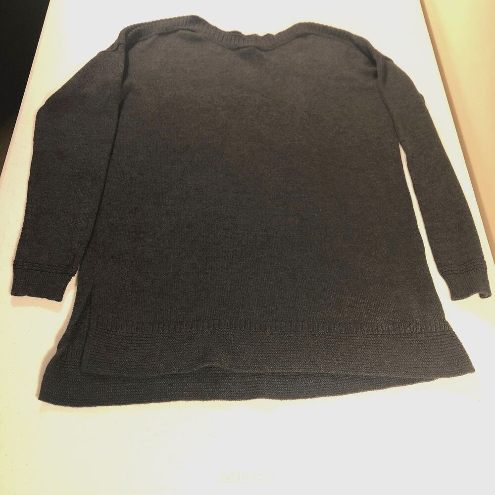 Womens Rib Knit Trim Sweater‎ Gray Medium Dark Academia Minimalist Grunge Preppy